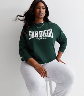 Curves Dark Green San Diego Logo Sweatshirt New Look