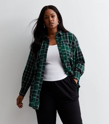 Curves Green Cotton Check Shirt New Look