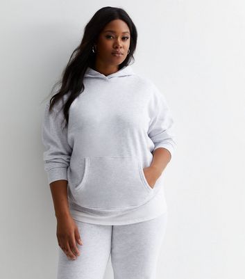 Curves Pale Grey Jersey Hoodie New Look