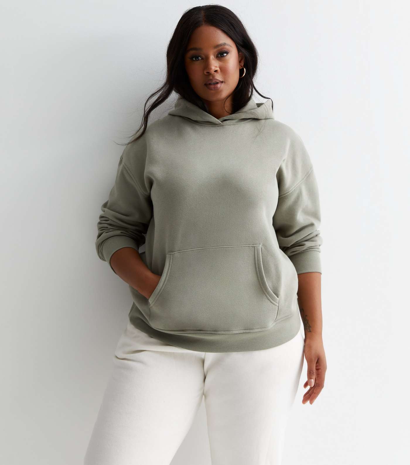 Curves Olive Jersey Hoodie Image 2