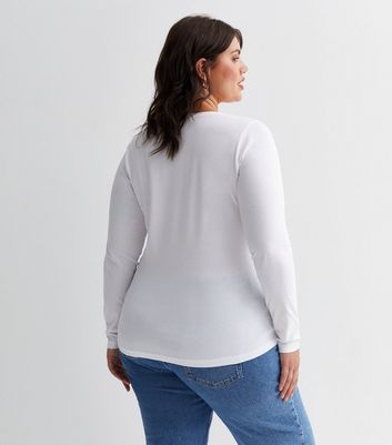 Curves White Crew Neck Long Sleeve Top New Look