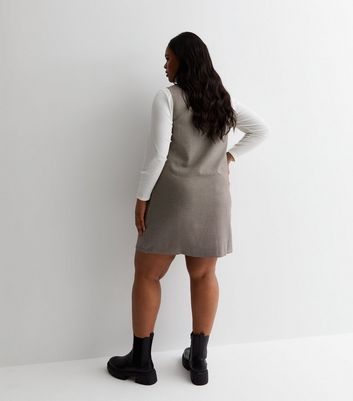 Curves Brown Heritage Check Pinafore Dress New Look