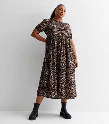 Curves Brown Leopard Print Smock Midi Dress