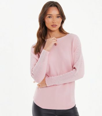 QUIZ Pink Knit Diamant Sleeve Jumper New Look