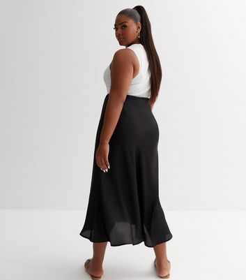 Curves Black Satin Midi Skirt New Look