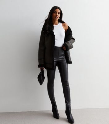 Women's Petite Matte Leather Look High Waist Leggings