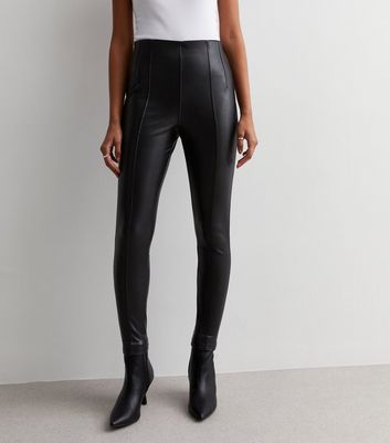 Black Leather-Look High Waist Leggings New Look