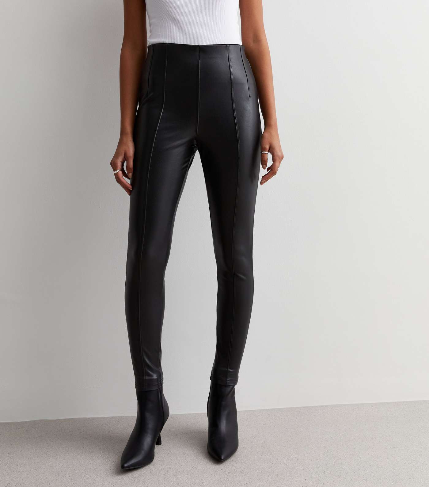 Black Leather-Look High Waist Leggings Image 3