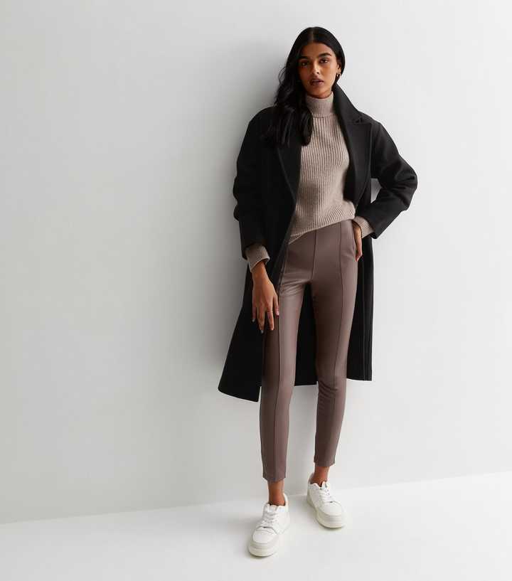 Brown Leather-Look High Waist Leggings