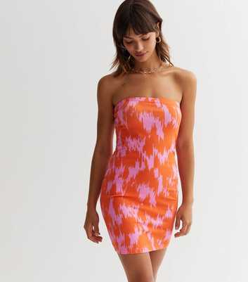 Orange Abstract Jersey Bandeau Mini Dress