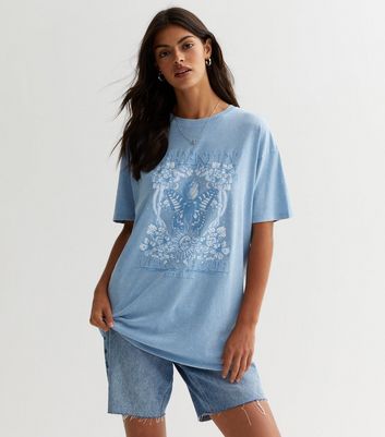 Blue Cotton Serenity Oversized Logo T-Shirt New Look