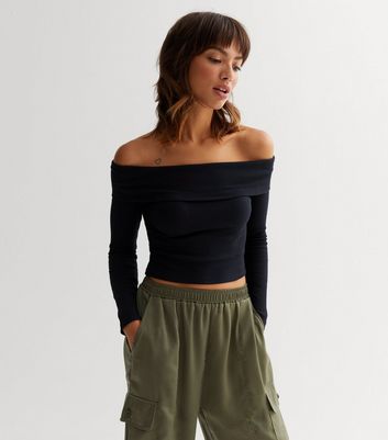 Black off the shoulder top best sale new look