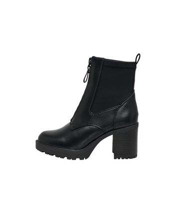 ONLY Black Zip Front Block Heel Boots New Look