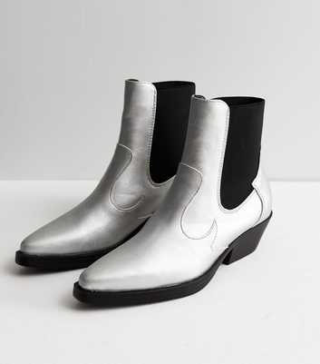 ONLY Silver Metallic Cowboy Ankle Boots
