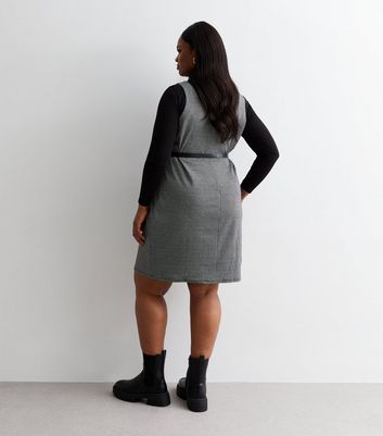 Grey check button 2025 up pinafore mini dress