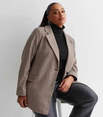 Curves Brown Heritage Check Blazer New Look