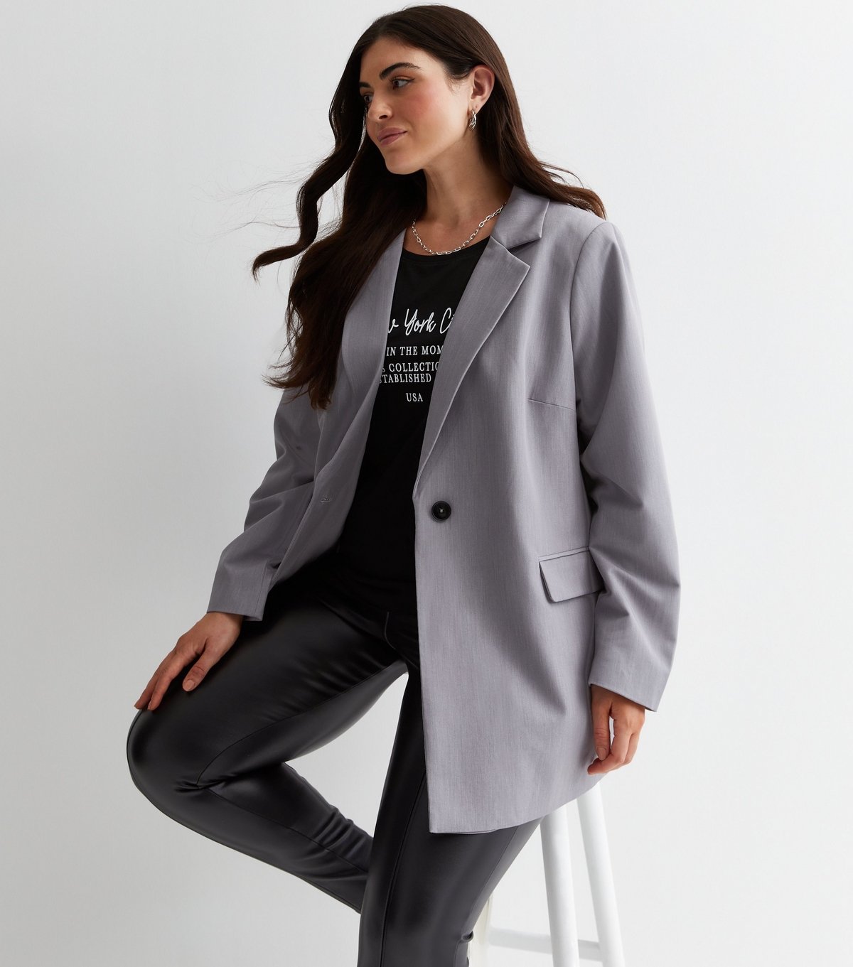 Women's Plus Size Dark Grey Textured Blazer Curves New Look