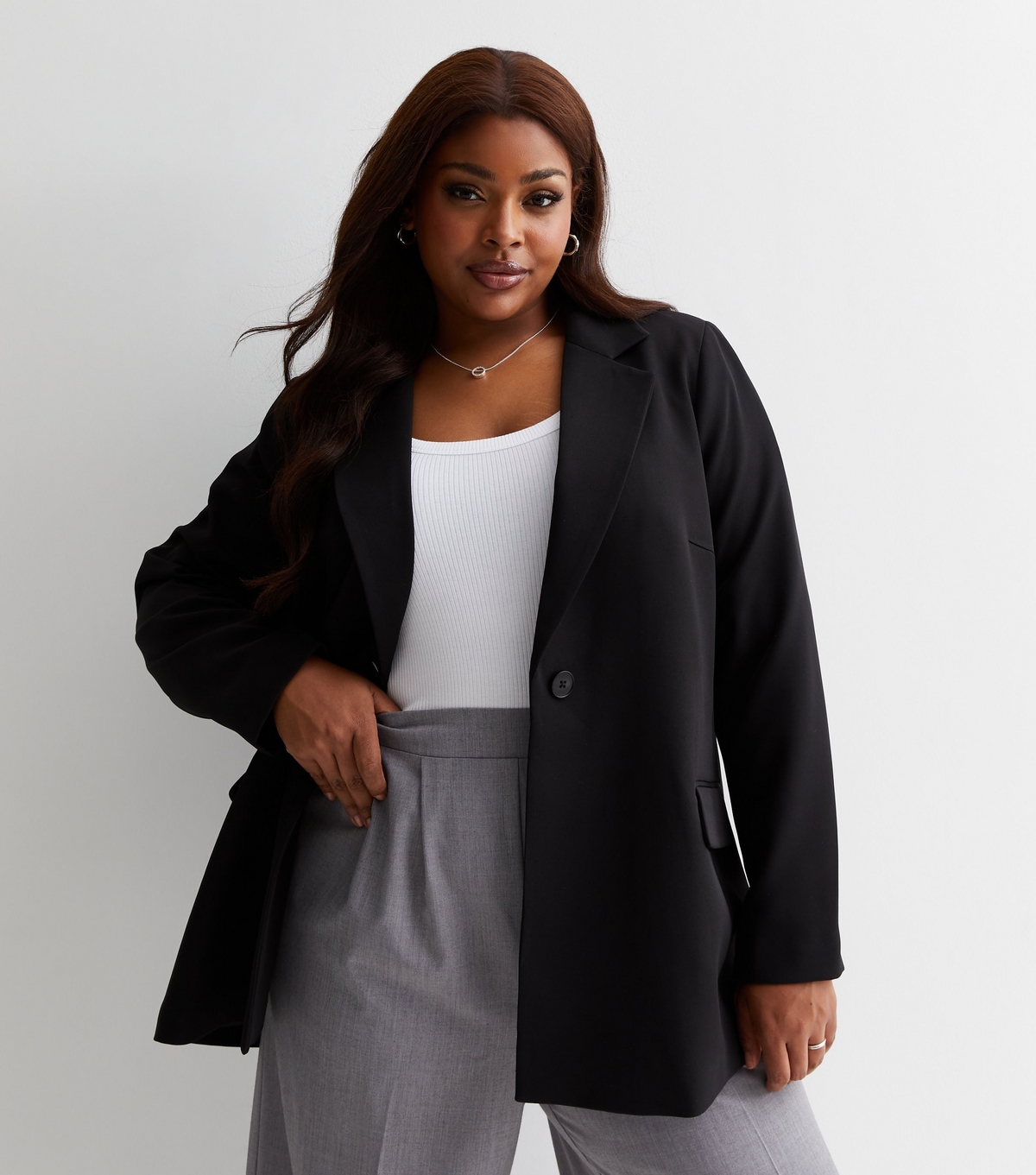 Women's Plus Size Black Long Sleeve Blazer Curves New Look