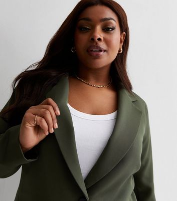 Curves Khaki Long Sleeve Blazer New Look