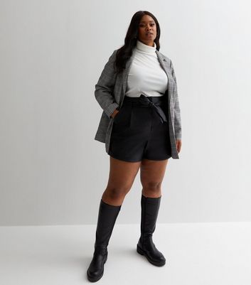 Curves Black Leather Look Belted Shorts New Look