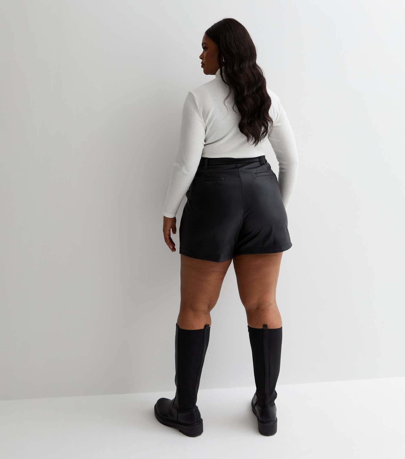 Curves Black Leather-Look Belted Shorts Image 4
