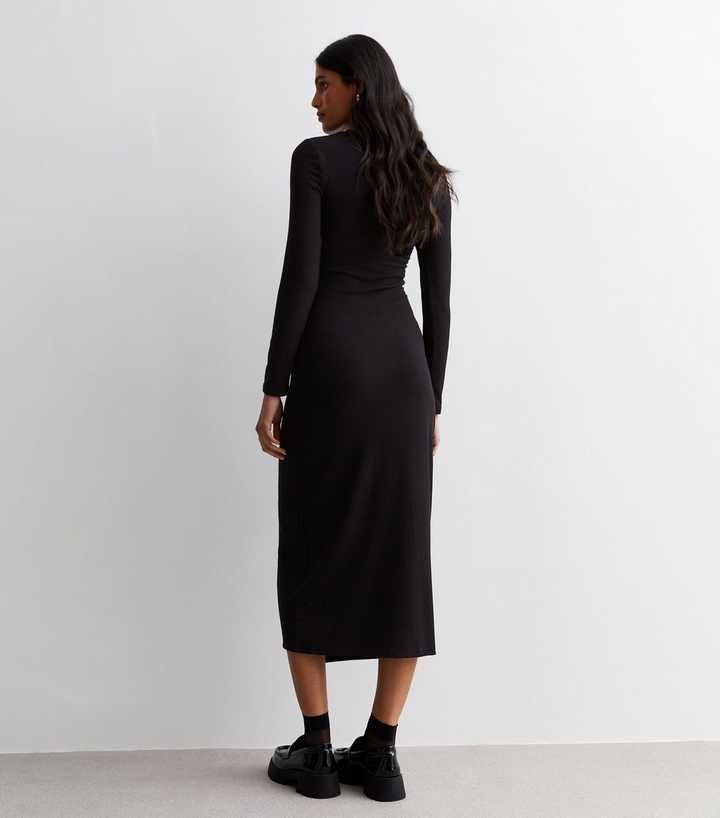 Ribbed Twist-Front Midi Dress