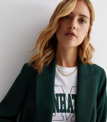 Dark Green Ruched Sleeve Oversized Blazer