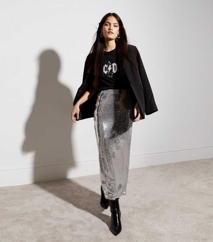 Silver Sequin Midaxi Skirt