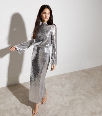 Silver Sequin Midaxi Skirt New Look