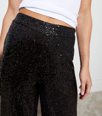 Black Sequin Straight Leg Trousers New Look