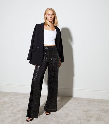 Buy Lipsy Black Sequin Wide Leg Trousers from Next USA