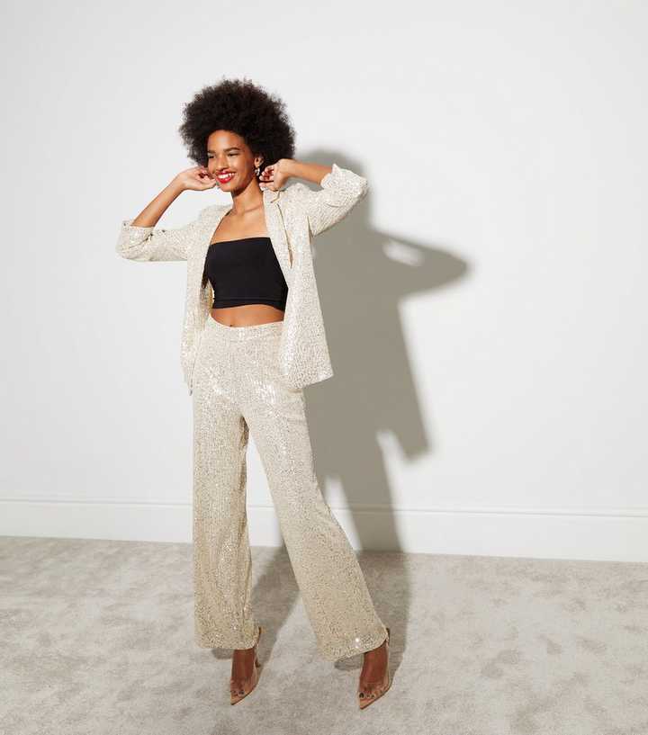 Gold Sequin Wide Leg Trousers