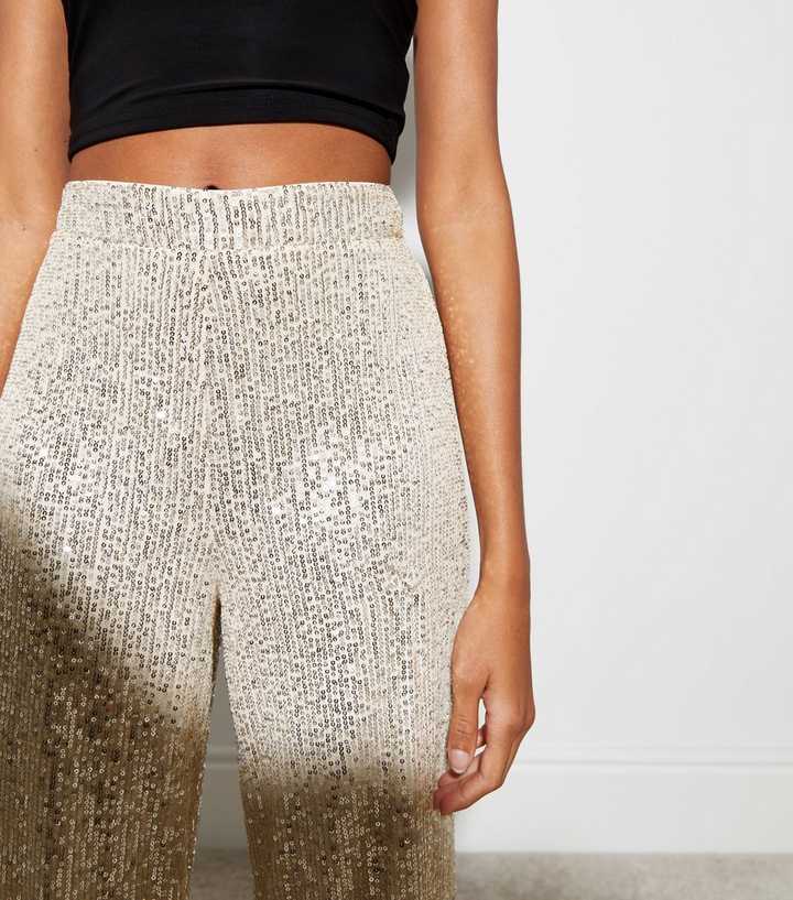 Gold Sequin Wide Leg Trousers