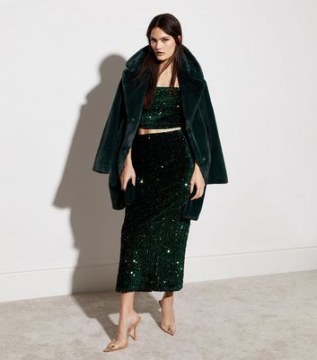 Green velour midi clearance skirt