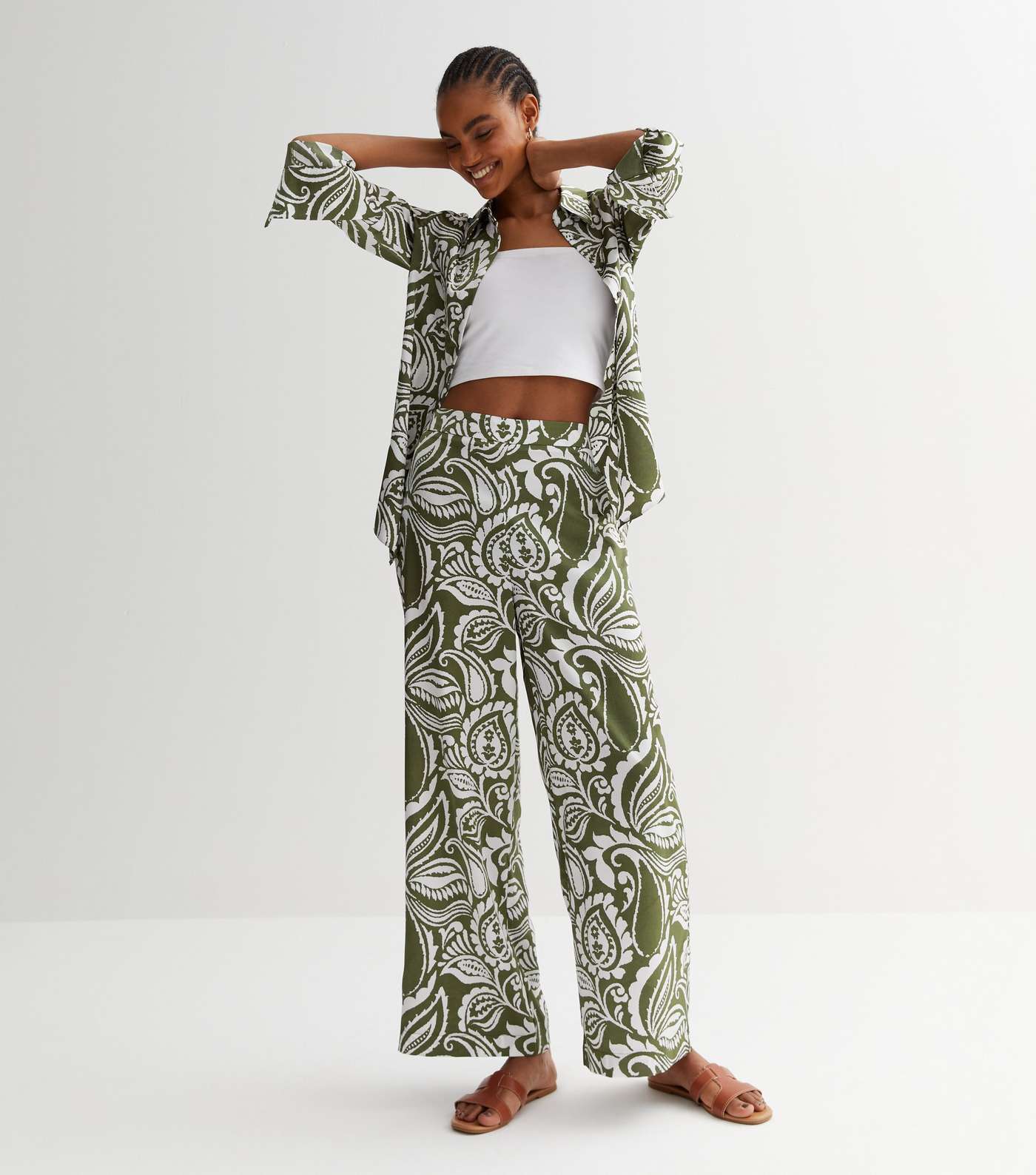 Green Paisley Wide Leg Trousers Image 2