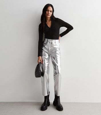 Leather look clearance trousers new look