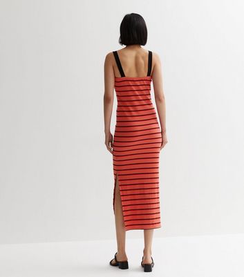 Red Stripe Ribbed Strappy Midi Dress New Look