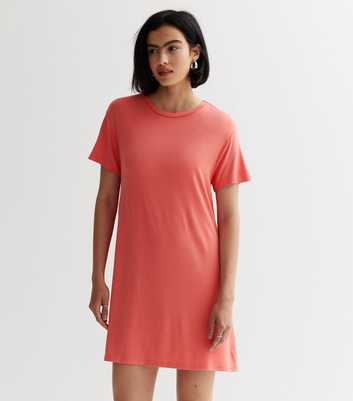 Coral Oversized Mini T-Shirt Dress