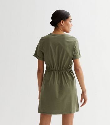 Olive Jersey Drawstring Mini Dress New Look