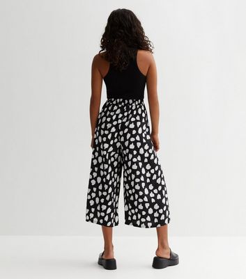 Black Spot Wide Leg Crop Trousers  New Look