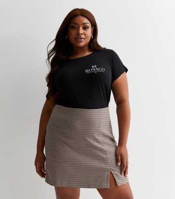 Curves Brown Heritage Check Split Hem Mini Skirt