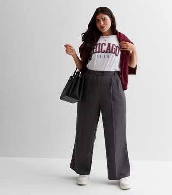 Curves Grey Tailored Wide Leg Trousers
