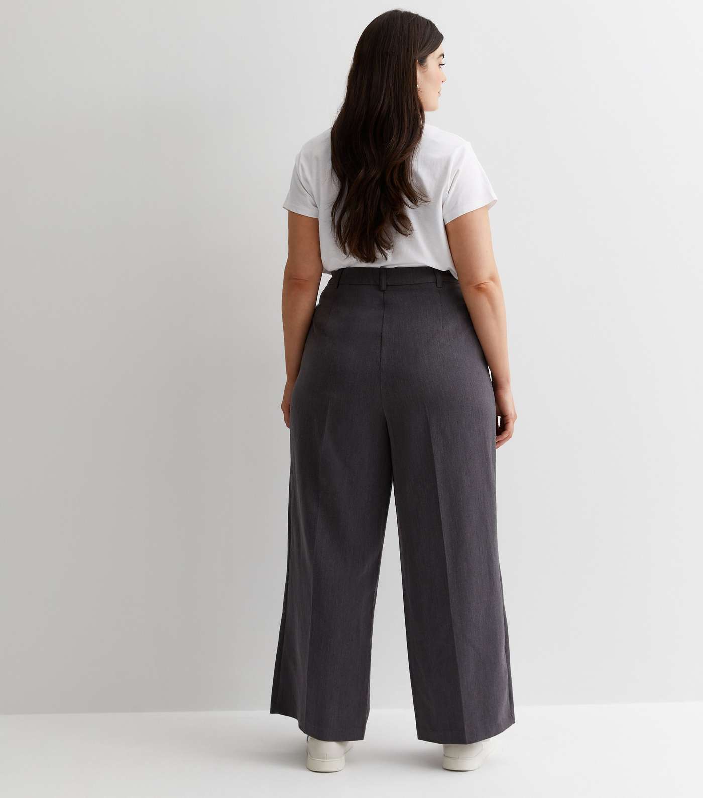 Curves Grey Tailored Wide Leg Trousers Image 4