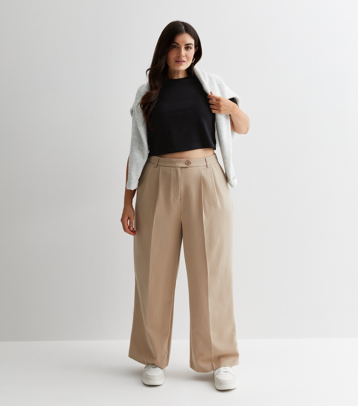 Women's Plus Size Camel Tailored Wide Leg Trousers Curves New Look