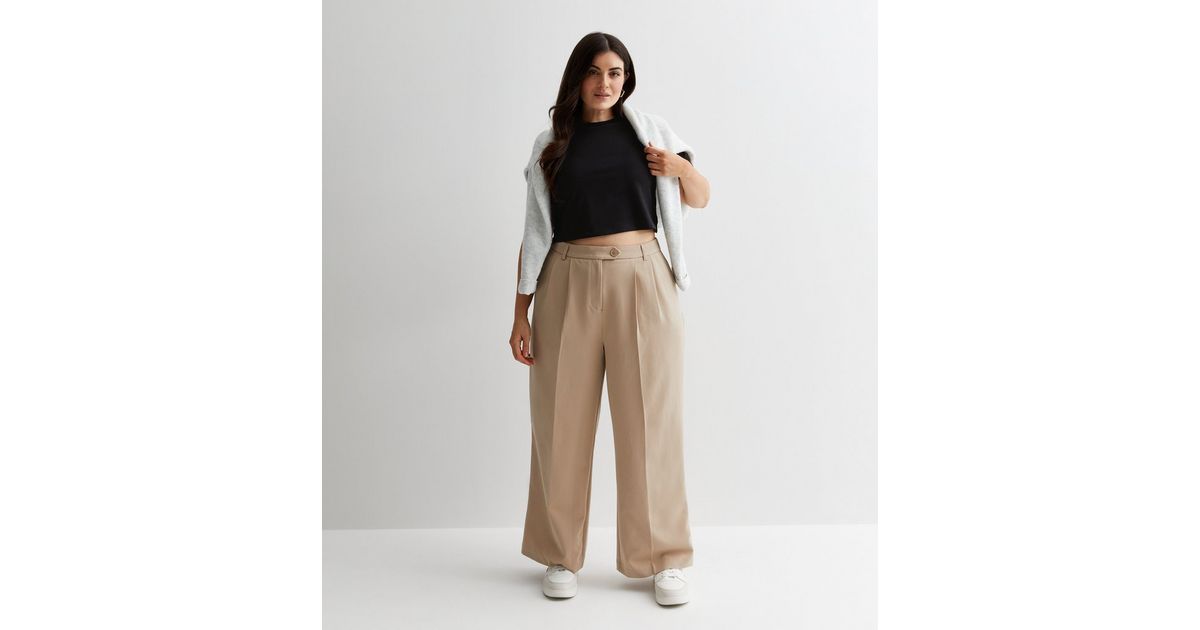Curves Camel Tailored Wide Leg Trousers | New Look