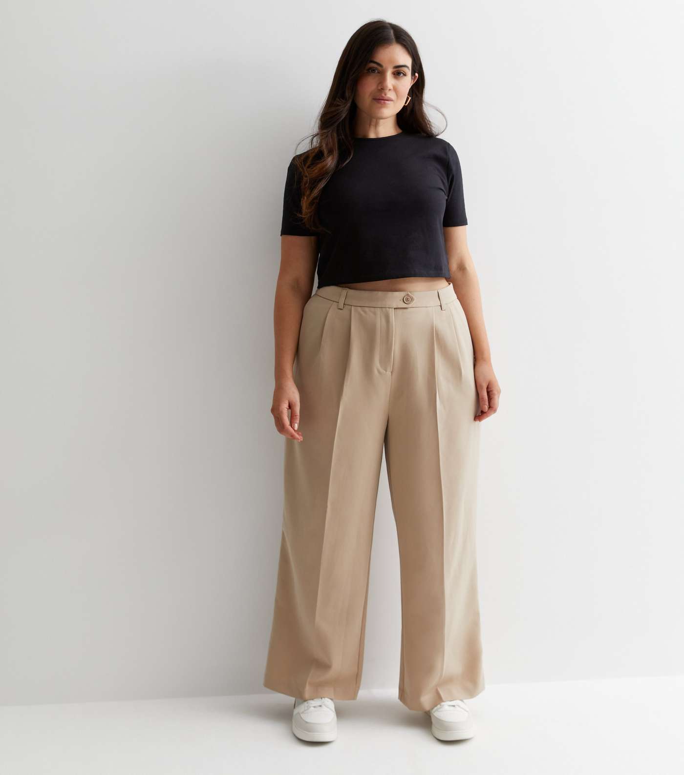 Curves Camel Tailored Wide Leg Trousers Image 3