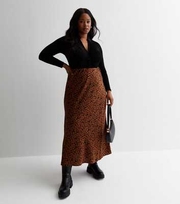 Curves Rust Animal Print Satin Midaxi Skirt