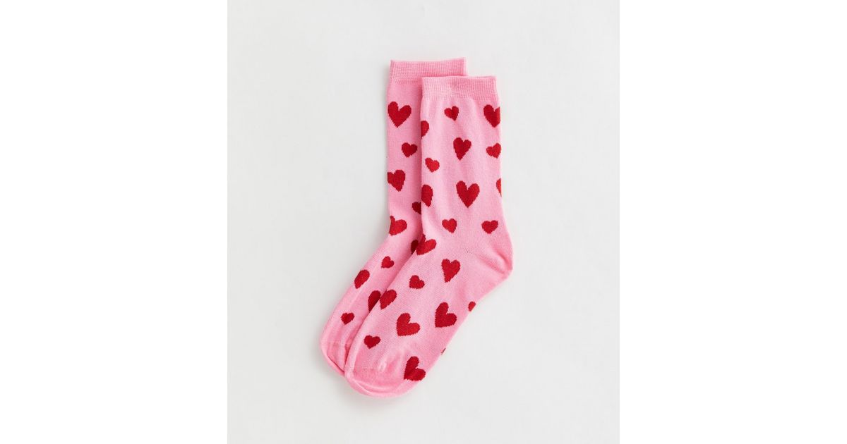 Womens Pink 7pk Heart Pattern Trainer Socks