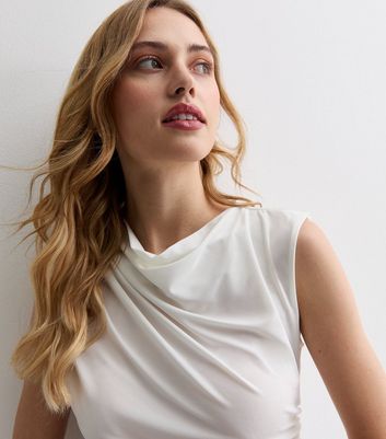 White Sleeveless Ruched Top New Look