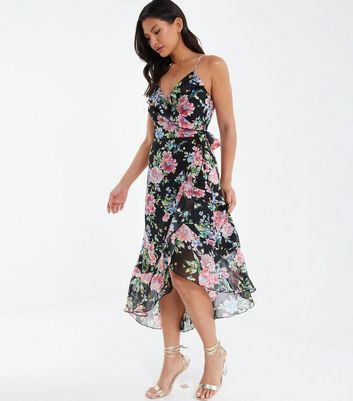 Black floral strappy dress hotsell